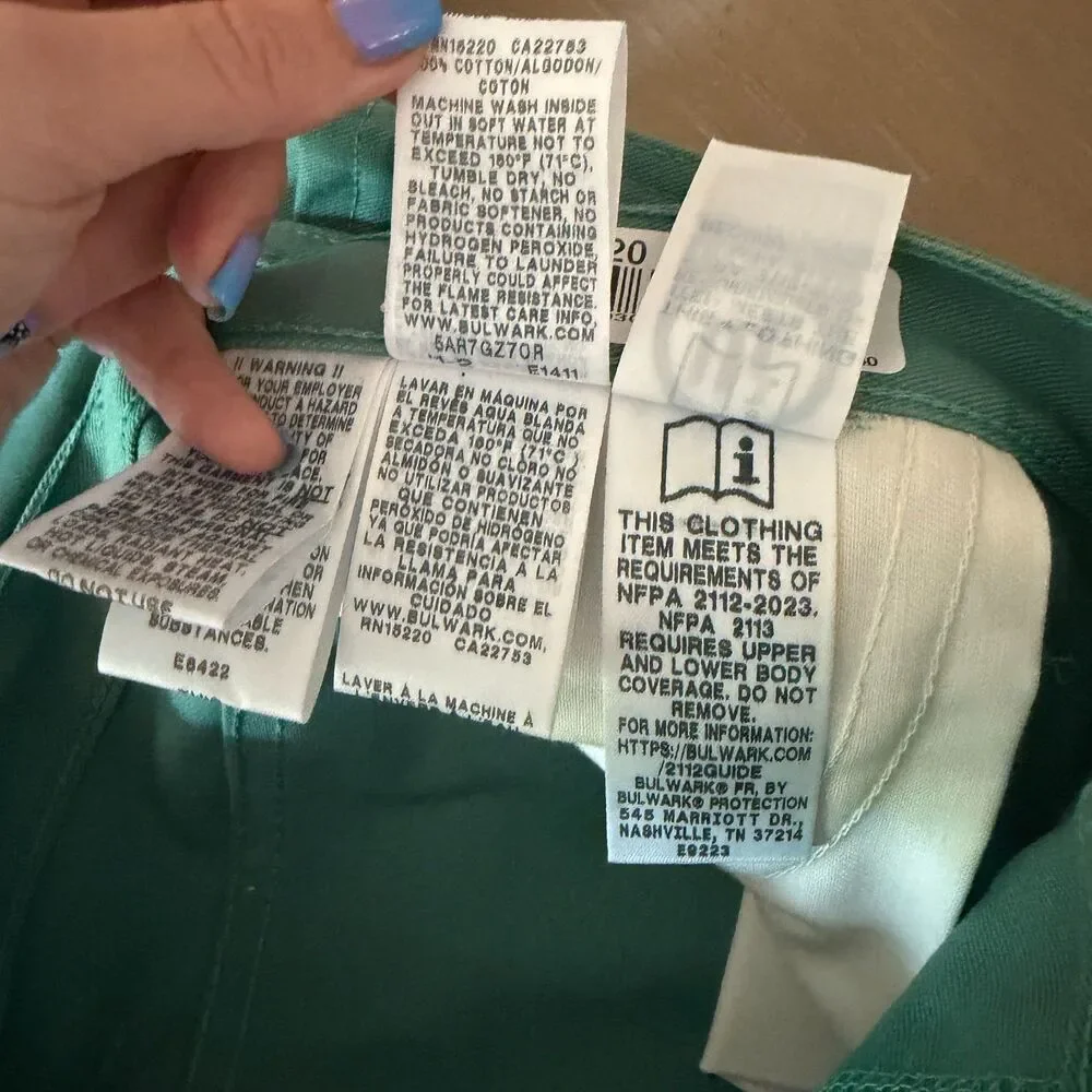 Bulwark RG03230 FR CAT 2 Pants 40x30 Green ATPV 12 NFPA 2112 NWOT Welder Molton